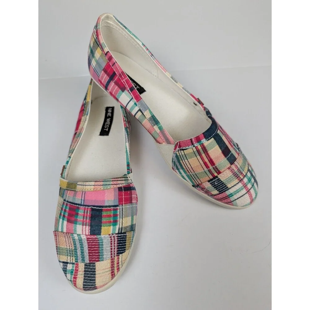 Nine West Shoes Flats Patchwork Quilt Loafers Slip On Size 7.5 M Round Toe